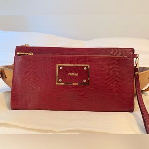 Prüne NWOT (from Argentina) dark red real leather with croc print clutch bag